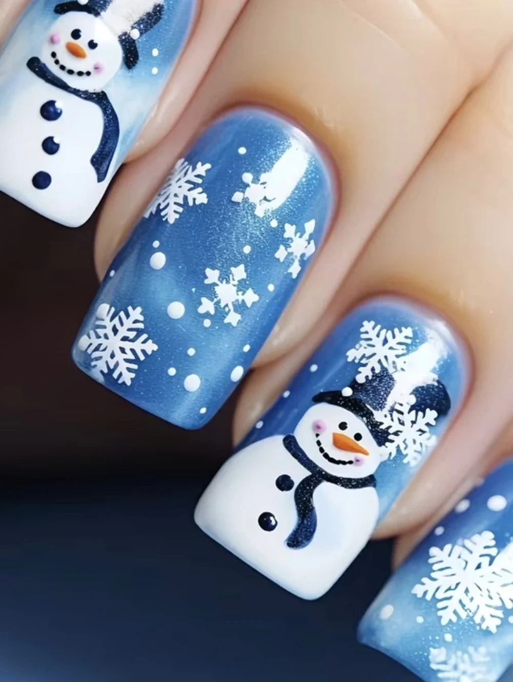 New -Super Cute -24Pcs -Snowman Reusable Press-On-Nails